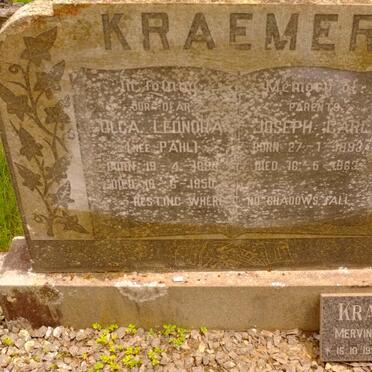 KRAEMER Joseph Carl 1893-1963 &amp; Olga Leonora PAHL 1893-1950 :: KRAEMER Mervin Barrable 1920-1988