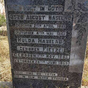 HASELHAU Otto August 1881-1947 &amp; Hulda FIETZE 1883-1959