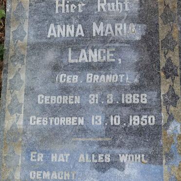 LANGE Anna Maria nee BRANDT 1866-1950