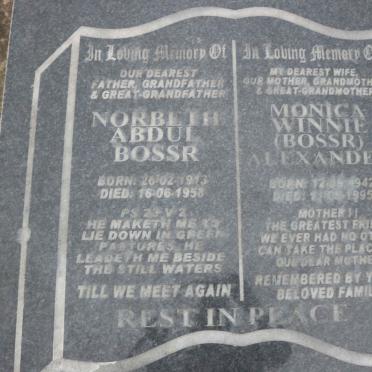 BOSSR Norbert Abdul 1913-1958 &amp; Monica Winnie ALEXANDER 1942-1995
