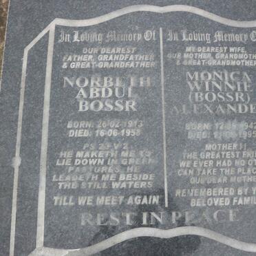 BOSSR Norbert Abdul 1913-1958 &amp; Monica Winnie ALEXANDER 1942-1995