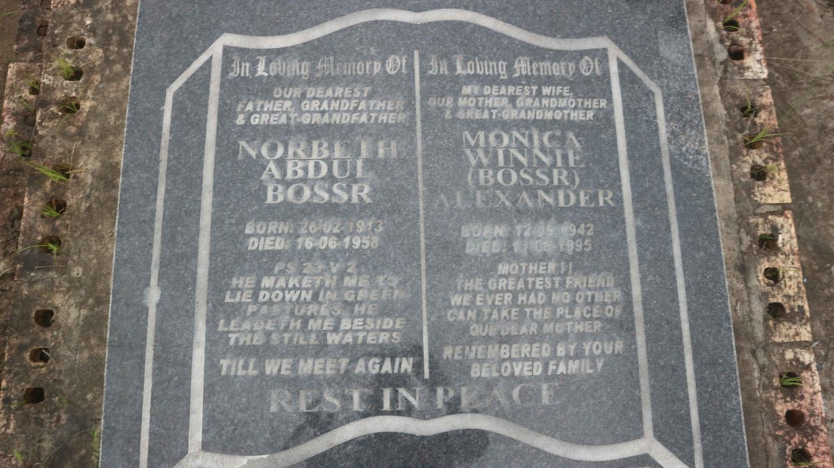 BOSSR Norbert Abdul 1913-1958 & Monica Winnie ALEXANDER 1942-1995