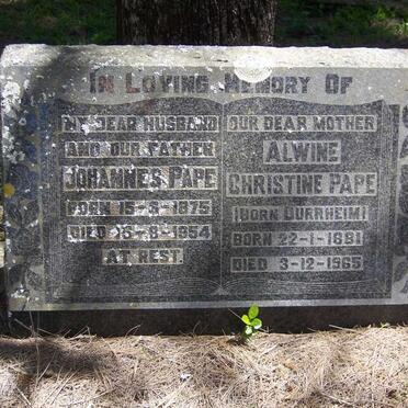 PAPE Johannes 1875-1954 &amp; Alwine Christine DURRHEIM 1881-1965