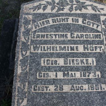 HOFT Ernestine Caroline Wilhelmine nee BIESKE 1873-1951