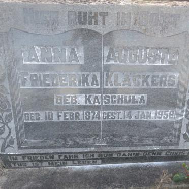 KLACKERS Anna Auguste Friederika nee KASCHULA 1874-1956
