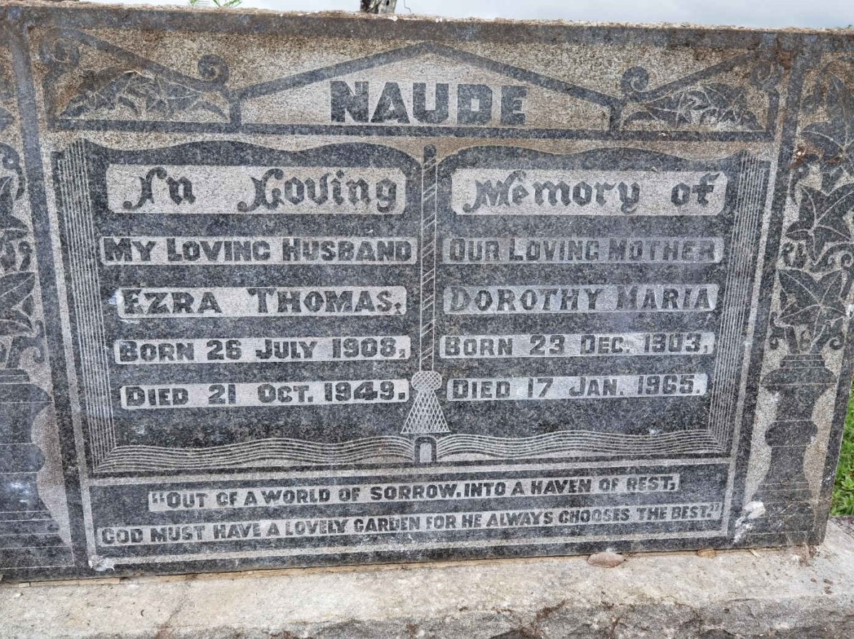 NAUDE Ezra Thomas 1908-1949 &amp; Dorothy Maria 1903-1965
