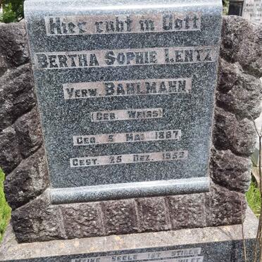 LENTZ Bertha Sophie verw. BAHLMANN nee WEISS 1887-1953