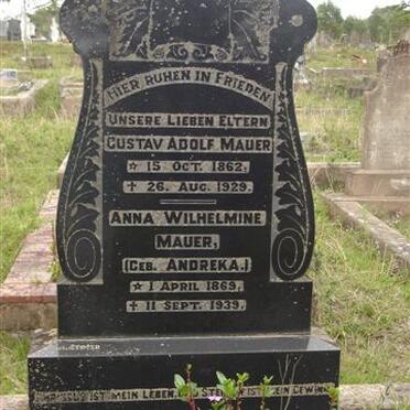 MAUER Gustav Adolf 1862-1929 &amp; Anna Wilhelmine ANDREKA 1869-1939