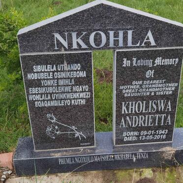 NKOHLA Kholiswa Andrietta 1943-2016