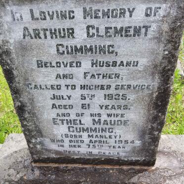 CUMMING Arthur Clement -1935 &amp; Ethel Maude MANLEY -1954