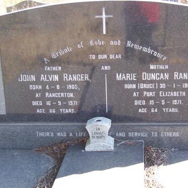 RANGER John Alvin 1905-1971 &amp; Marie Duncan BRUCE 1907-1971