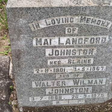 JOHNSTON Walter Wilman 1888-1975 &amp; Mai Langford BLAINE 1901-1967