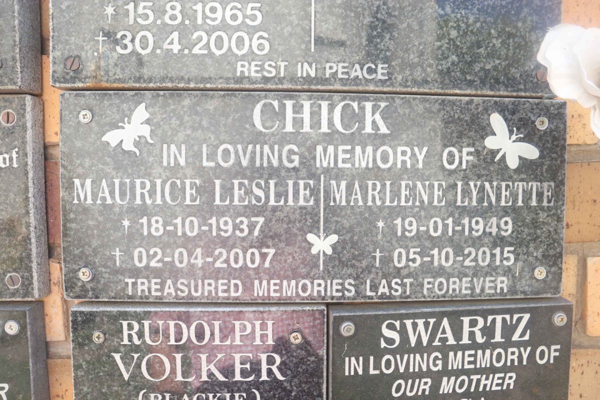 CHICK Maurice Leslie 1937-2007 & Marlene Lynette 1949-2015