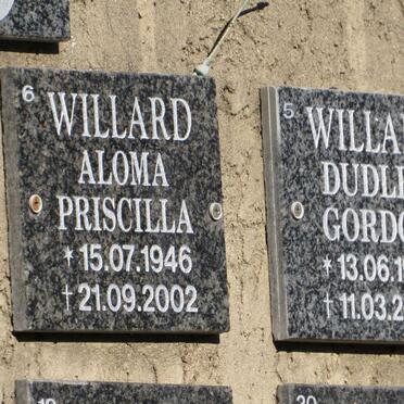 WILLARD Dudley Gordon 1943-2008 &amp; Aloma Priscilla 1946-2002