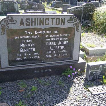 ASHINGTON Mervyn Kenneth 1916-1994 &amp; Dirkie Jacoba Albertha 1901-1974