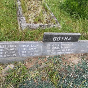BOTHA Samuel Preston 1913-1963 ::  BOTHA Violet Emily nee TRAHMS 1910-1981 :: BOTHA Euneta Lillias nee DOMONEY 1913-1984 :: BOTHA Molly Elaine 1937-1958