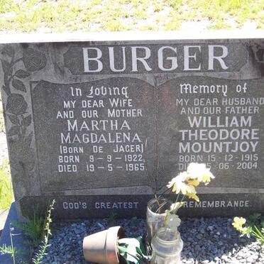 BURGER William Theodore Mountjoy 1915-2004 &amp; Martha Magdalena DE JAGER 1922-1965