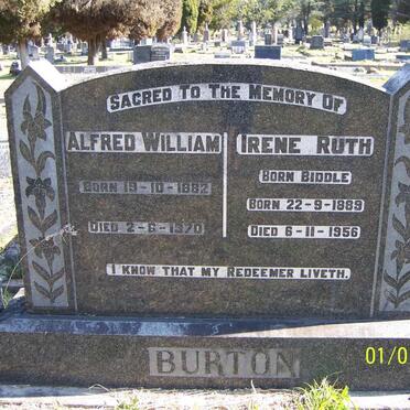 BURTON Alfred William 1882-1970 &amp; Irene Ruth BIDDLE 1889-1956