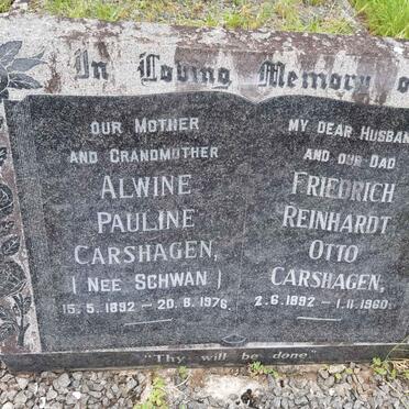 CARSHAGEN Friedrich Reinhardt Otto 1892-1960 &amp; Alwine Pauline SCHWAN 1892-1976