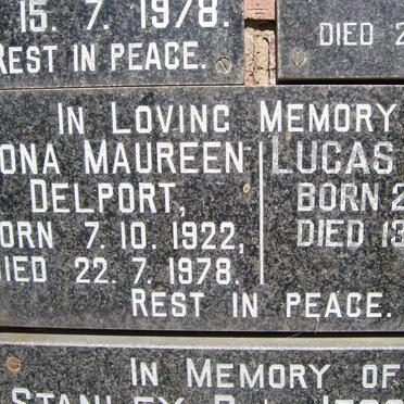 DELPORT Mona Maureen 1922-1978 :: ? Lucas Ger? 19?-19?