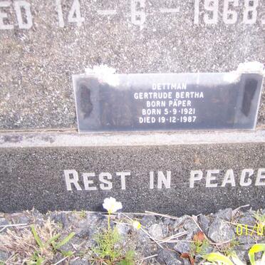 DEMMER Leslie Bryan 1929-1993 &amp; Hilda Rose 1926-1996 :: DETTMAN Gertrude Bertha nee PAPER 1921-1987 
