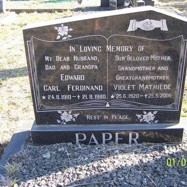 PAPER Edward Carl Ferdinand 1910-1980 &amp; Violet Mathilde 1920-2006