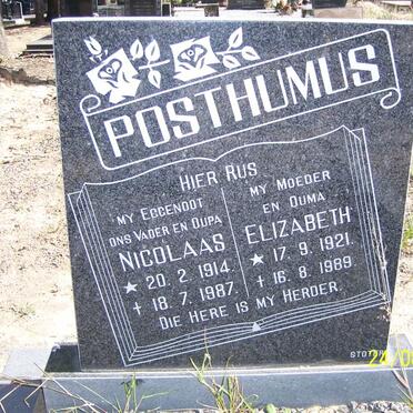 POSTHUMUS Nicolaas 1914-1987 &amp; Elizabeth 1921-1989