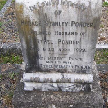 PONDER Horace Stanley -1939 &amp; Ruby Ethel Webster -1964