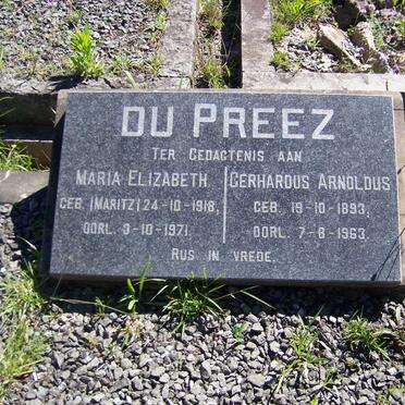 PREEZ Gerhardus Arnoldus, du 1893-1963 &amp; Maria Elizabeth MARITZ 1918-1971
