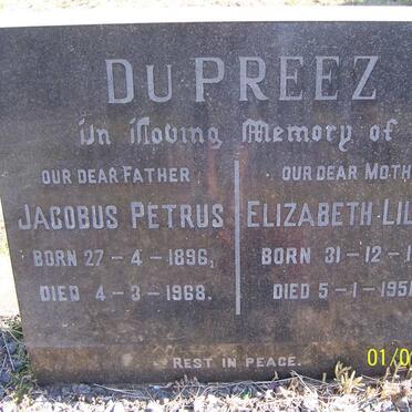 PREEZ Jacobus Petrus, du 1896-1968 &amp; Elizabeth Lilian 1901-1951