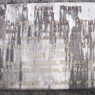 RETIEF Gabriel Andries 1872-1944 &amp; Frances Margaret O'BRIEN 1879-1964
