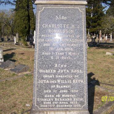 RONALDSON Charlotte H.J. -1904 :: KETH Moreen Juta Rose -1922 :: KETH Stanley Bernard 1925-1925