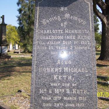RONALDSON Charlotte Henrietta nee KETH -1902 :: KETH Robert Michael 1921-1923