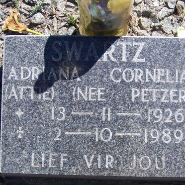 SWARTZ Adriana Cornelia nee PETZER 1926-1989