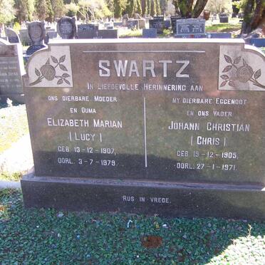SWARTZ Johan Christian 1905-1971 &amp; Elizabeth Marian 1907-1979