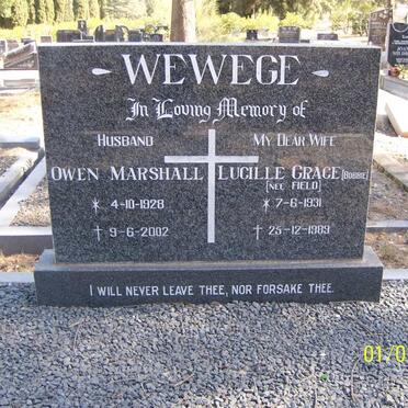 WEWEGE Owen Marshall 1928-2002 &amp; Lucille Grace FIELD 1931-1989