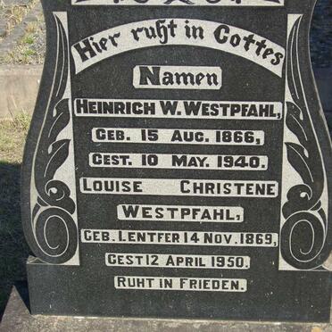 WESTPFAHL Heinrich W. 1866-1940 &amp; Louise Christene LENTFER 1869-1950