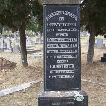 WHITAKER Geo -1941 &amp; Eliza Jemmetta Jane ROBERTSON -1966 :: ROBINSON M.N. nee ROBERTSON 1908-1983