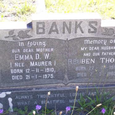 BANKS Reuben Thomas 1910-1965 &amp; Emma D.W. MAURER 1910-1975
