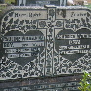 BOY Friedrich Wilhelm 1875-1953 &amp; Pauline Wilhelmina WEISS 1879-1958