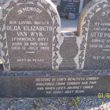 BOY Otto Paul 1881-1954 &amp; Olga Elizabetrh VAN WYK formerly BOY 1907-1982