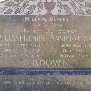 BROWN William Henry 1869-1949 &amp; Annie Paulina Louisa 1871-1956