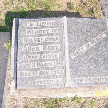 KENT Wilhelmina Anna nee BAILING 1916-1942