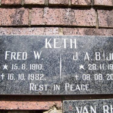 KETH Fred W. 1910-1982 &amp; J.A.B.  1911-2002