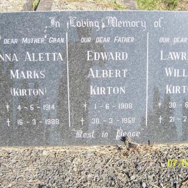 KIRTON Edward Albert 1908-1958 &amp; Anna Aletta MARKS 1914-198 :: KIRTON Lawrence William 1935-1954
