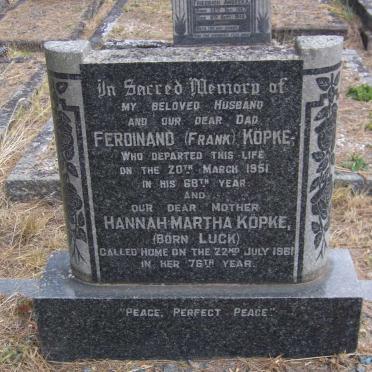 KOPKE Ferdinand -1951 &amp; Hannah Martha LUCK -1961