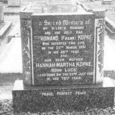 KOPKE Ferdinand -1951 &amp; Hannah Martha LUCK -1961