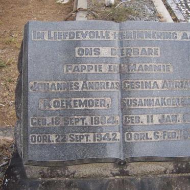 KOEKEMOER Johannes Andreas 1894-1942 &amp; Gesina Adriana Susanna 1897-1944