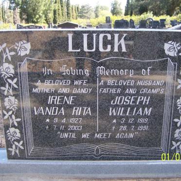 LUCK Joseph William 1919 - 1991 &amp; Irene Vanda Rita 1927 - 2003