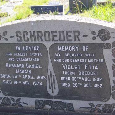 SCHROEDER Bernard Daniel Marais 1888-1976 &amp; Violet Etta DREDGE 1892-1962